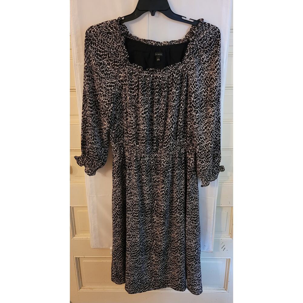 Talbots Black and White Print Dress, Size Large